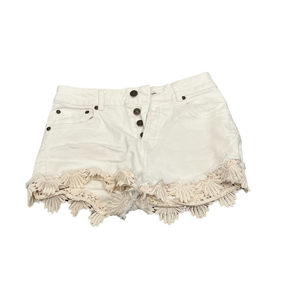 Berenice (UK Brand) Lace Trimmed White Denim Shorts - XS